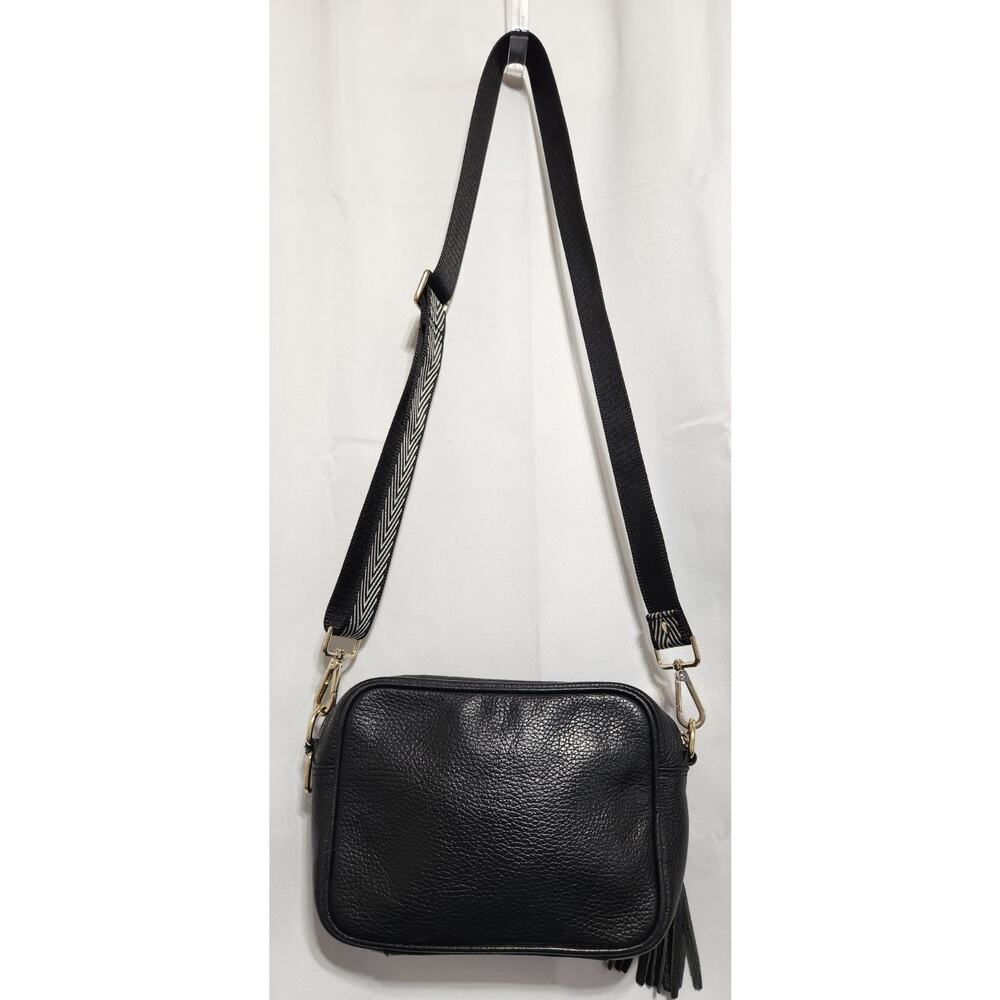 Elie Beaumont Leather Made In Italy Tassel Crossbody Black - Picture 7 of 9